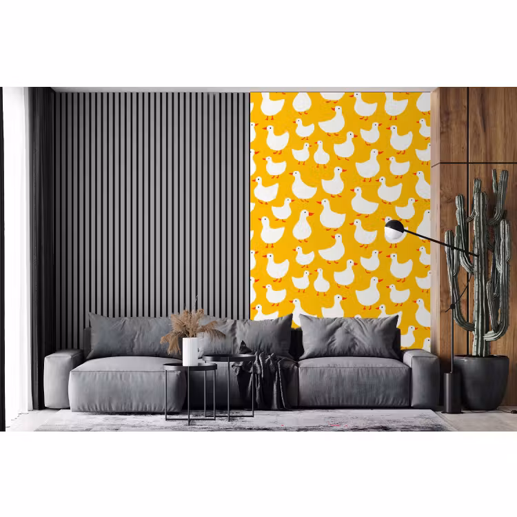 Behang - Eendjes - Patroon - Geel — 2