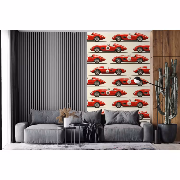 Behang - Raceauto - Retro - Rood — 2