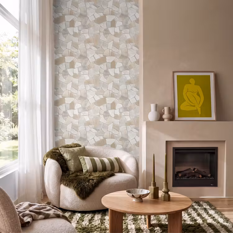 Behang - Mozaïek - Stenen - Beige — 1