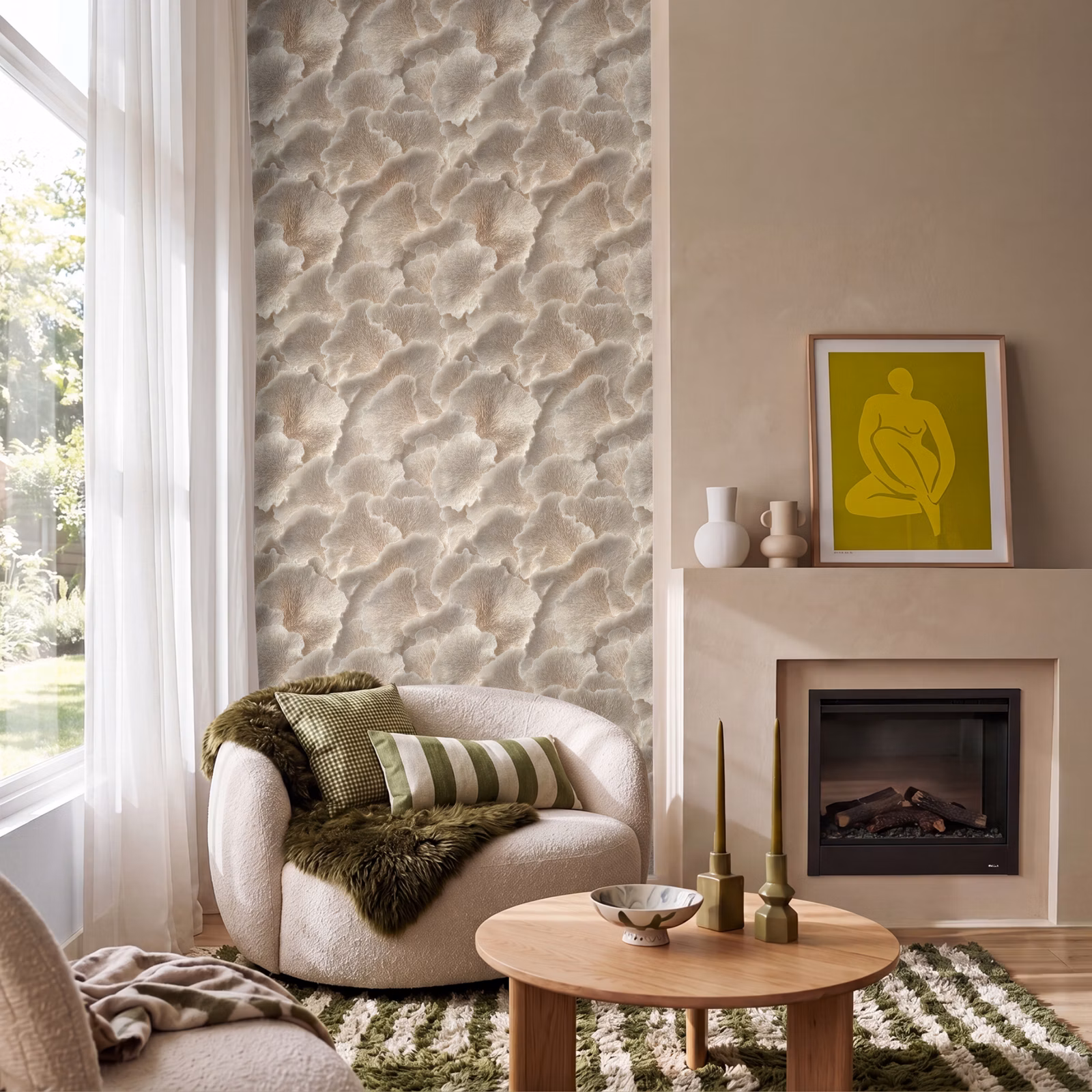 Behang - Waaierstructuren - Beige - Vezeltextuur — 1