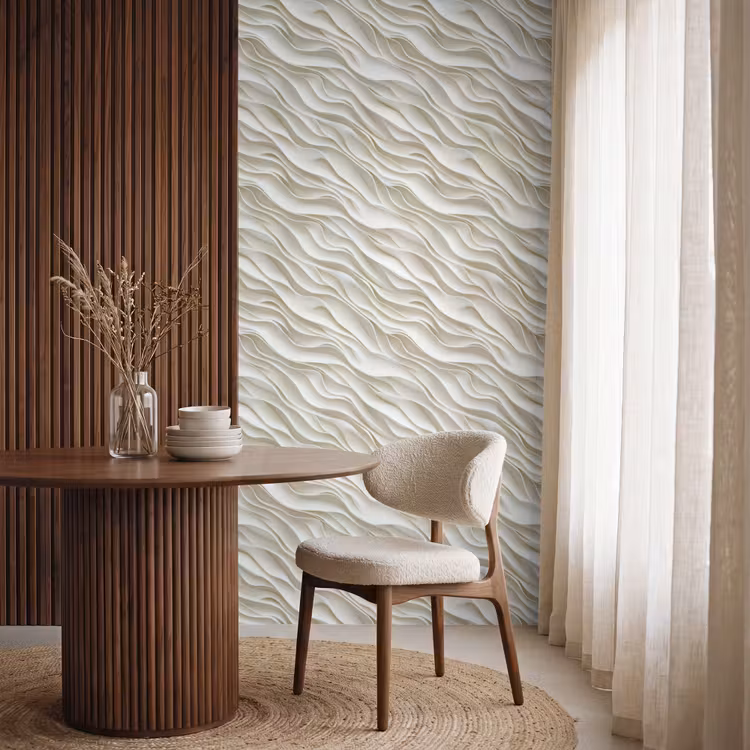 Behang - Golven - Wit - Minimalistisch — 4