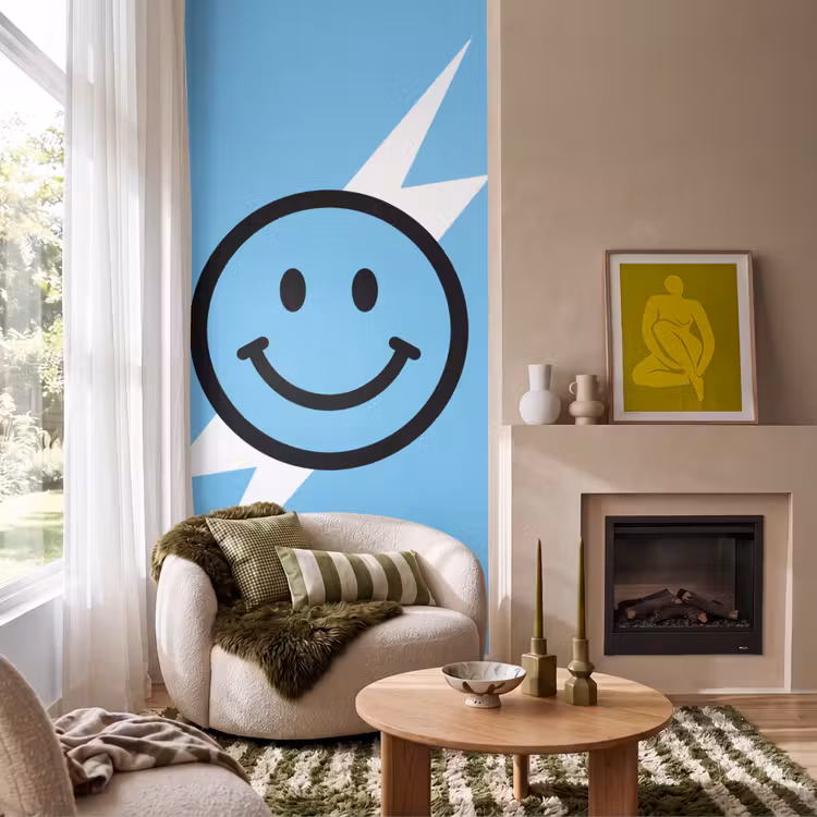 Behang - Smiley - Blauw - Bliksem — 1