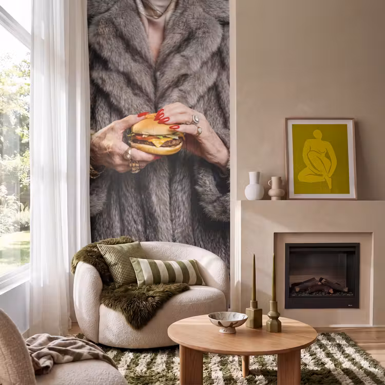 Behang - Vrouw - Hamburger - Bontjas — 1