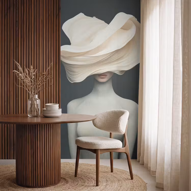 Behang - Vrouw - Beige - hoed — 4