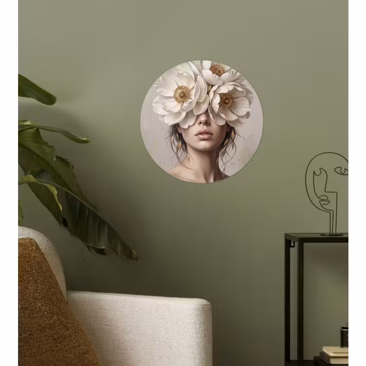 Behangcirkel - Vrouw - Pioenroos - Wit — 3