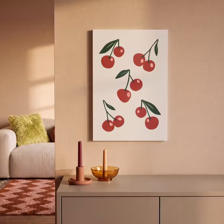 Canvas schilderij - Kersen - Blaadjes - Rood — 1