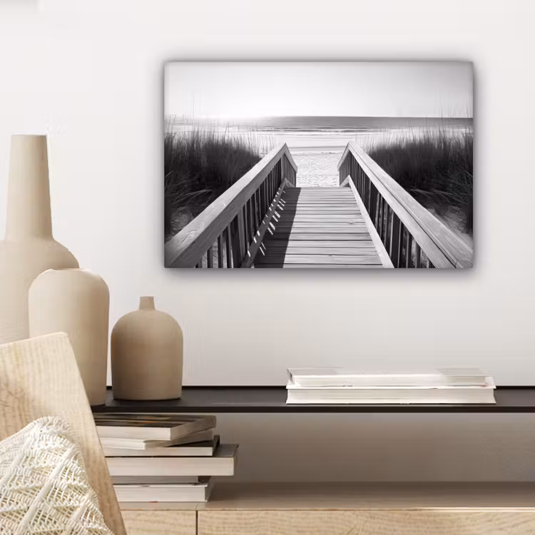 Canvas schilderij - Loopbrug - Hout - Strand - Zee — 4