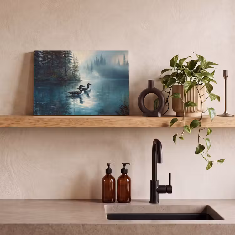 Canvas schilderij - Bos - Water - Eenden - Mistig — 2