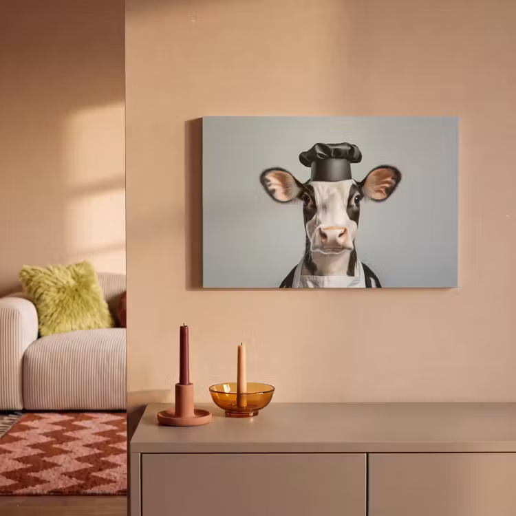 Canvas schilderij - Koe - Zwart - Wit - Kok — 1