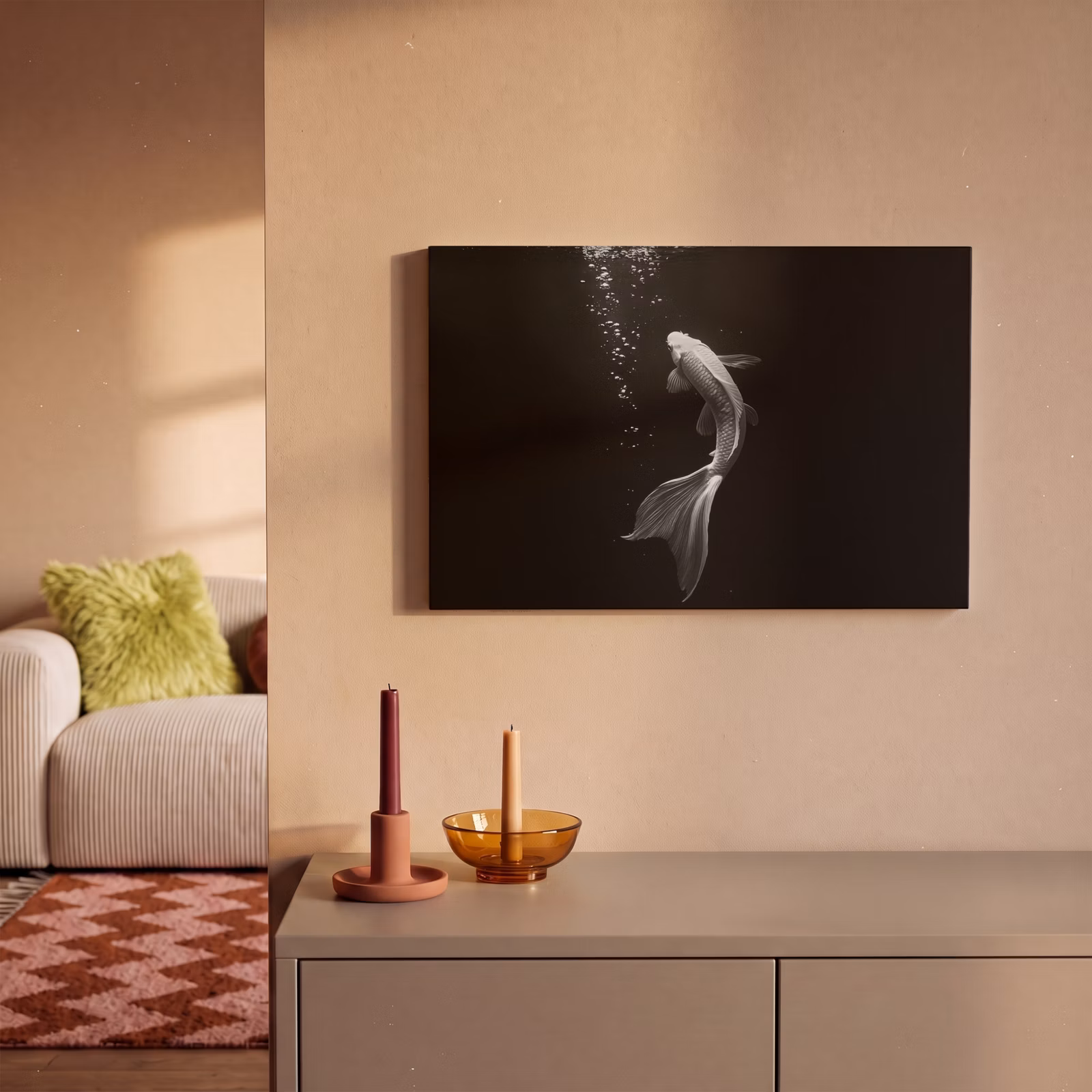 Canvas schilderij - Koi - Vis - Wit - Zwart — 1