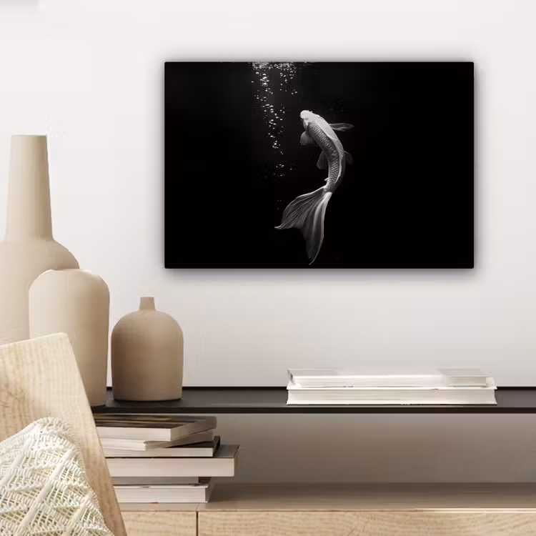 Canvas schilderij - Koi - Vis - Wit - Zwart — 4