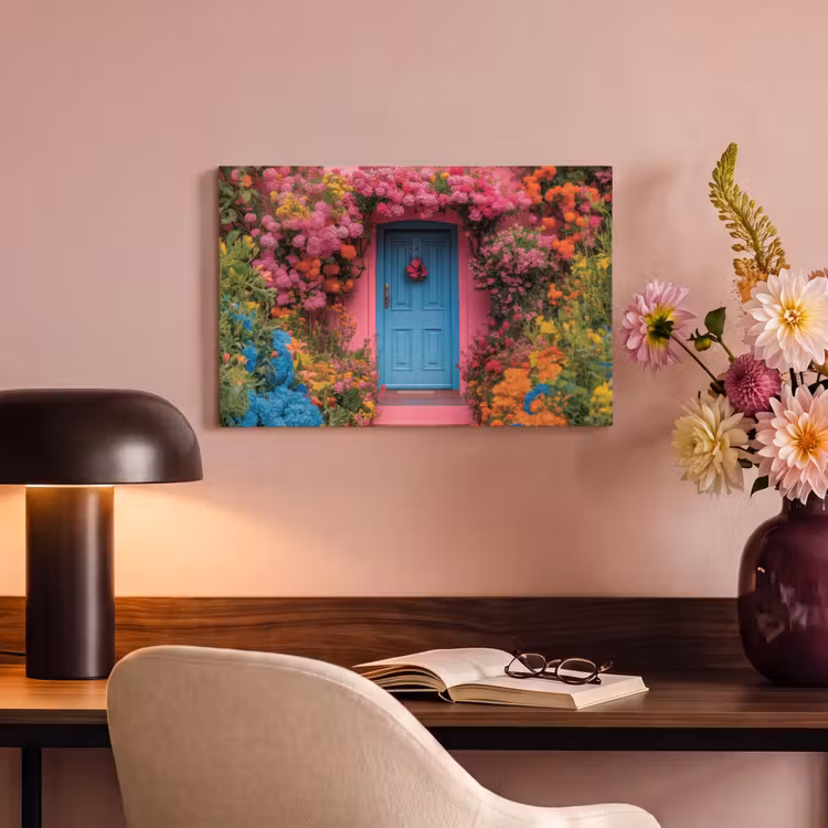 Canvas schilderij - Bloemen - Deur - Roze — 3