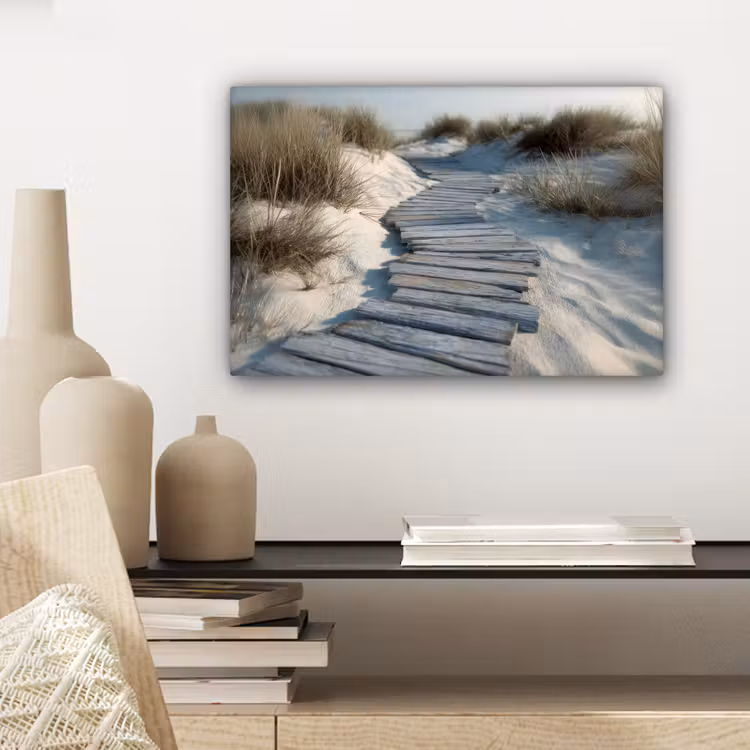 Canvas schilderij - Pad - Planken - Duinen - Gras — 4
