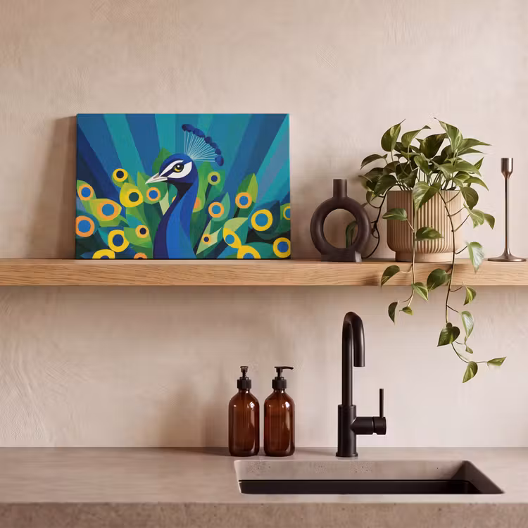 Canvas schilderij - Pauw - Cirkels - Blauw — 2