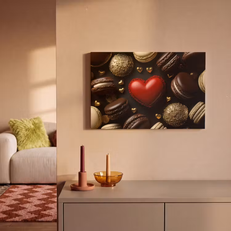 Canvas schilderij - Macarons - Rood - Hart — 1