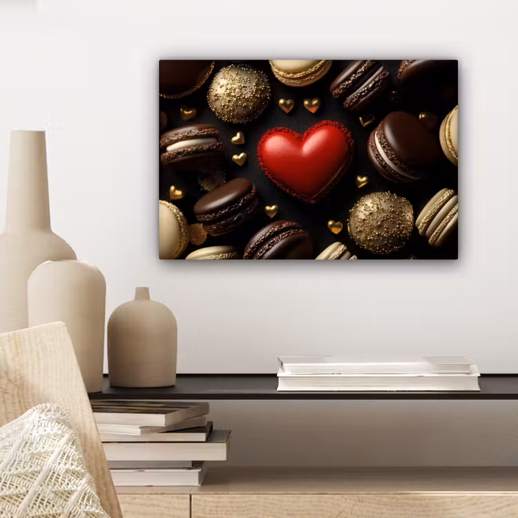 Canvas schilderij - Macarons - Rood - Hart — 4