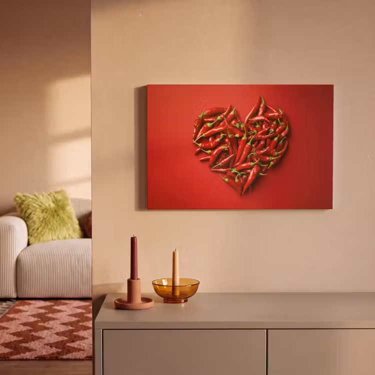 Canvas schilderij - Pepers - Rood - Hart — 1