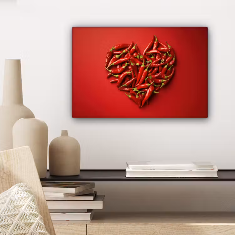 Canvas schilderij - Pepers - Rood - Hart — 4