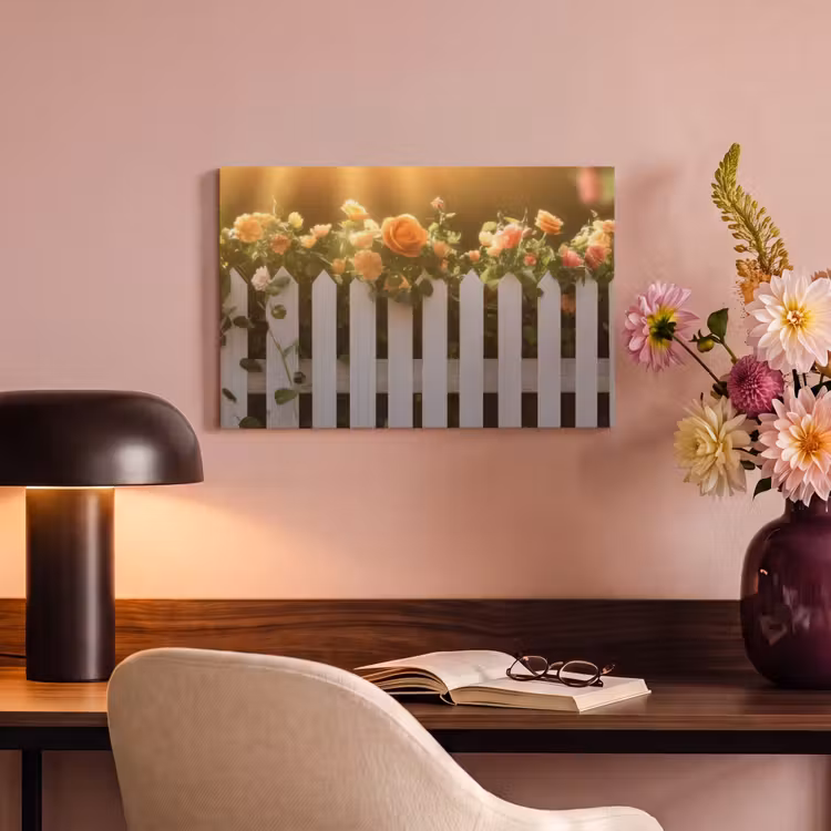 Canvas schilderij - Rozen - Hek - Zonlicht — 3