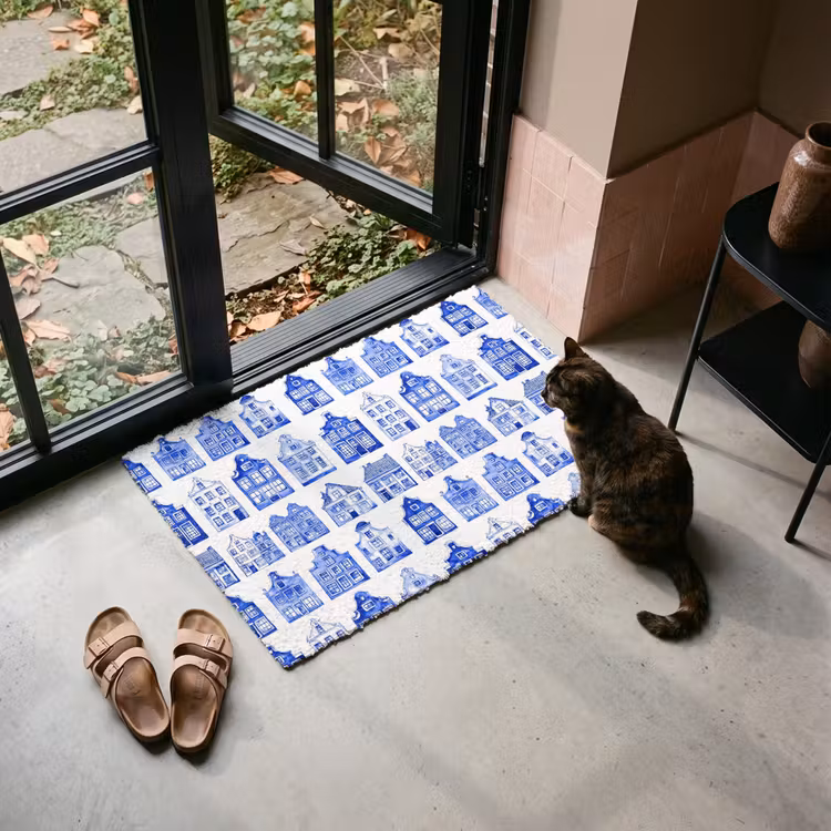Deurmat - Patroon - Huizen - Blauw — 2