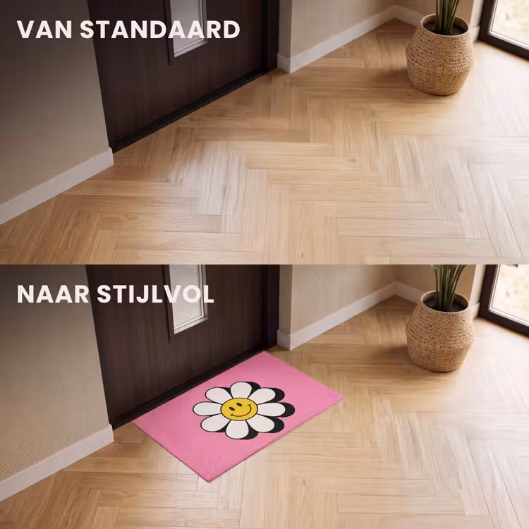 Deurmat - Smiley - Bloem - Roze — 3