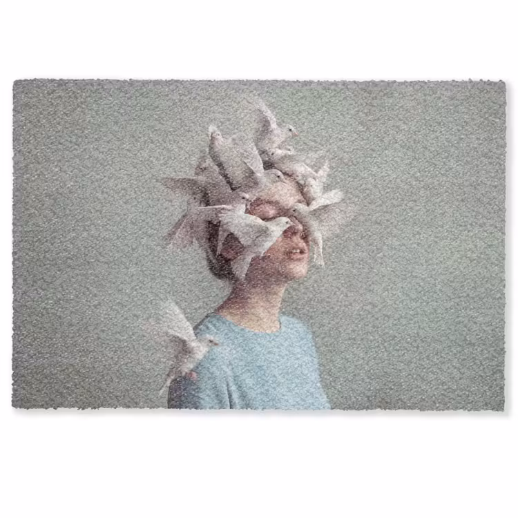 Deurmat - Vrouw - Vogels - Abstract - Modern - Wit — 1