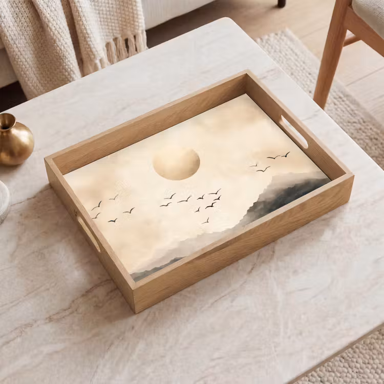 Dienblad - Landschap - Japandi - vogel — 2