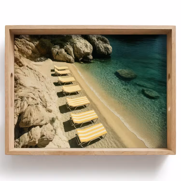 Dienblad - Strandbedden - Zee - Stenen - Baai — 1