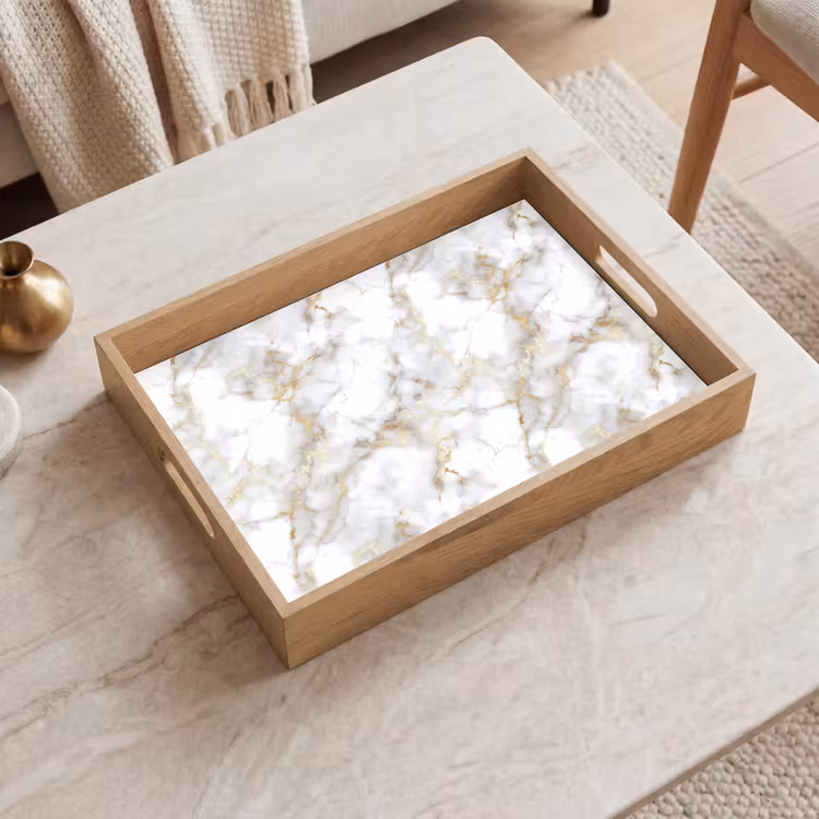 Dienblad - Gouden aders - Marmer - Wit — 2
