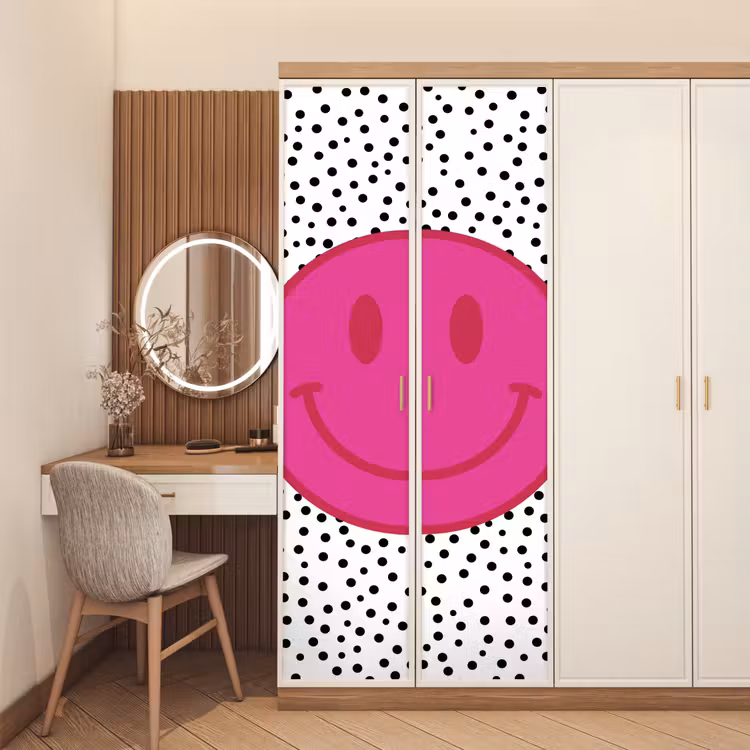 Deursticker - Smiley - Roze - Stippen — 5