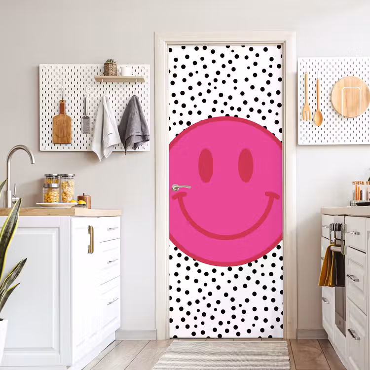 Deursticker - Smiley - Roze - Stippen — 7