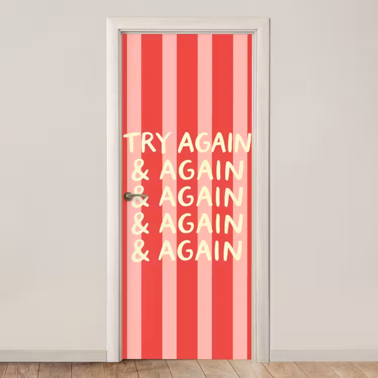 Deursticker - Strepen - Rood - Try again — 1