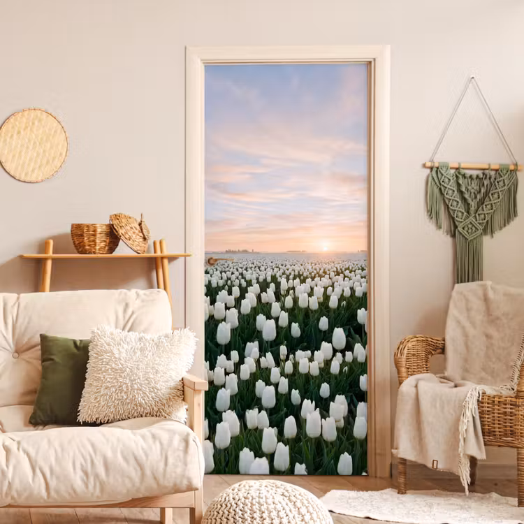 Deursticker - Tulpen - Landschap - Wit — 4