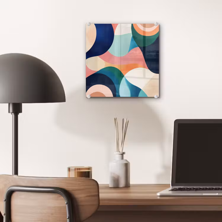 Glas schilderij - Abstract - Blauw - Roze — 7