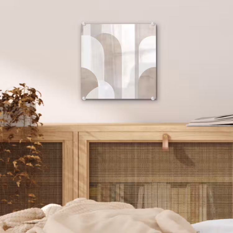 Glas schilderij - Abstracte bogen - Modern - Beige — 5