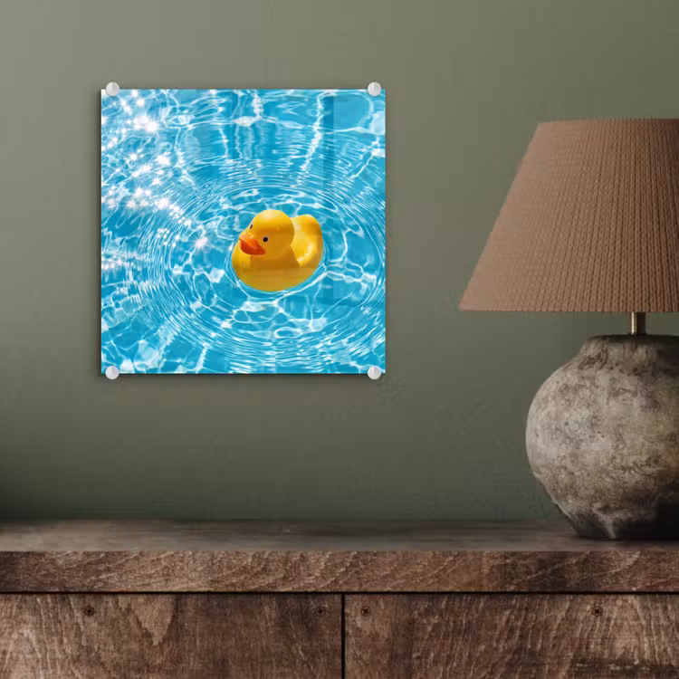 Glas schilderij - Badeend - Dobberen - Blauw — 4