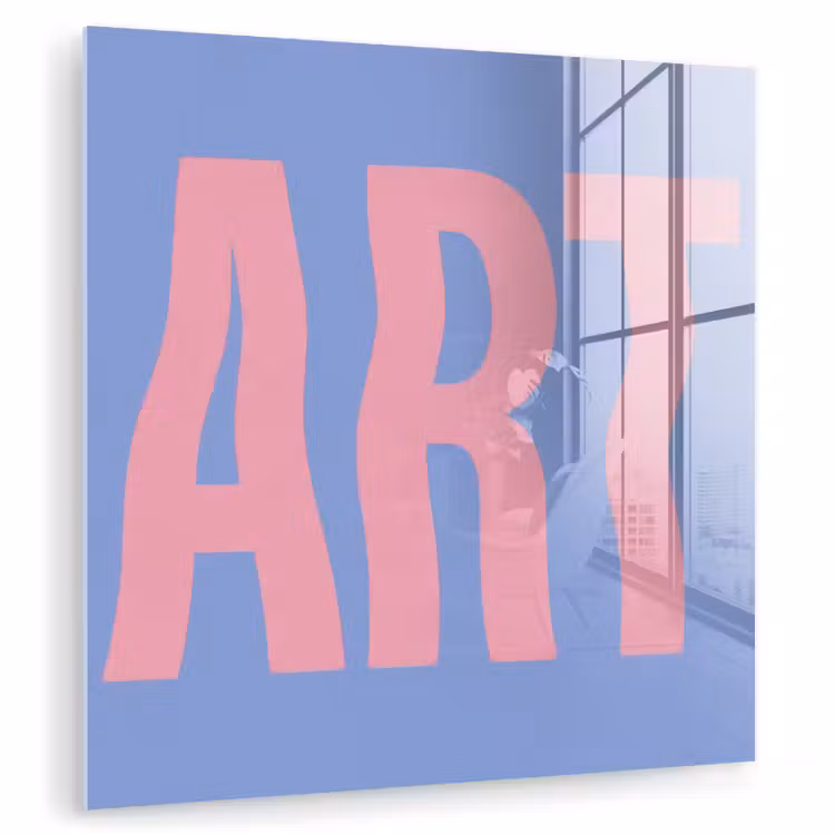 Glas schilderij - Art - Roze - Blauw — 1