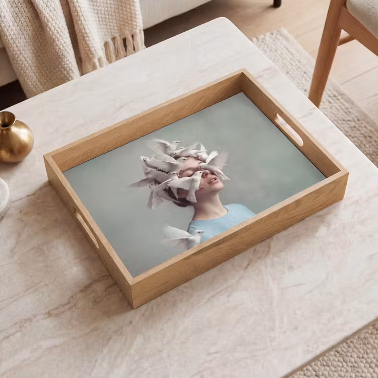 Dienblad - Vrouw - Vogels - Abstract - Modern - Wit — 2