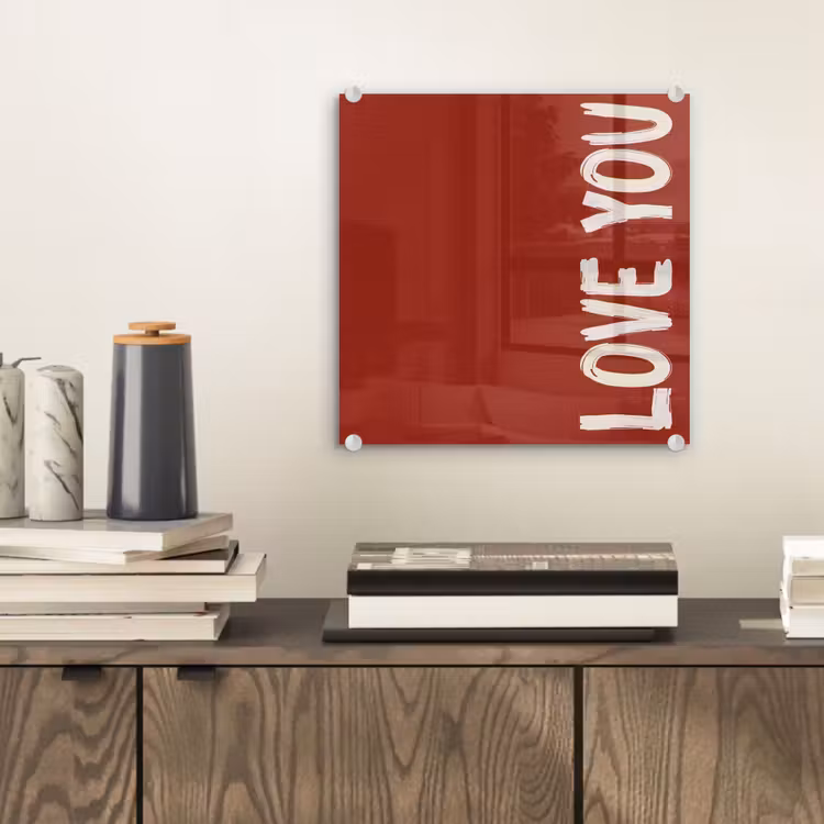 Glas schilderij - Schuin - Loveyou - Rood — 2
