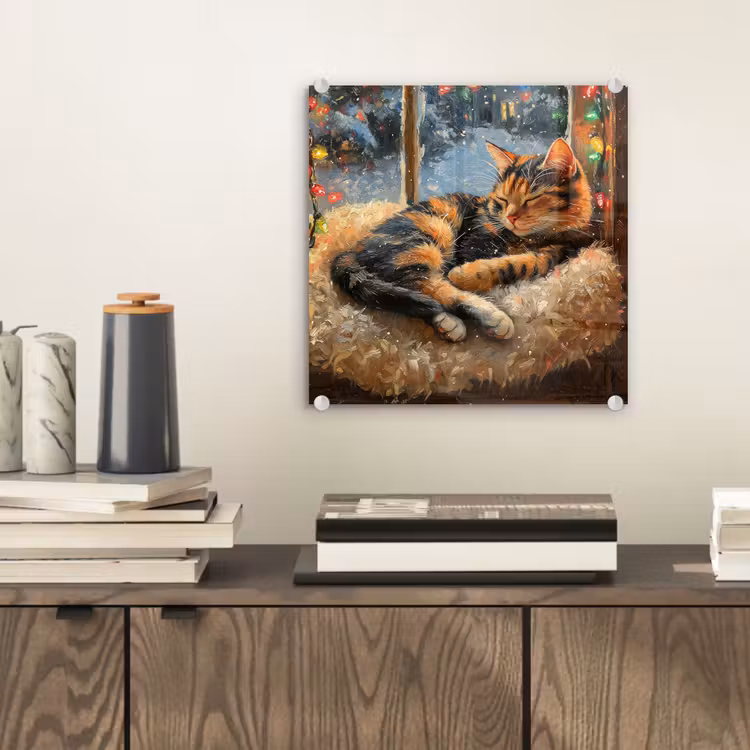 Glas schilderij - Kat - Kerst - Winter - Dier — 2