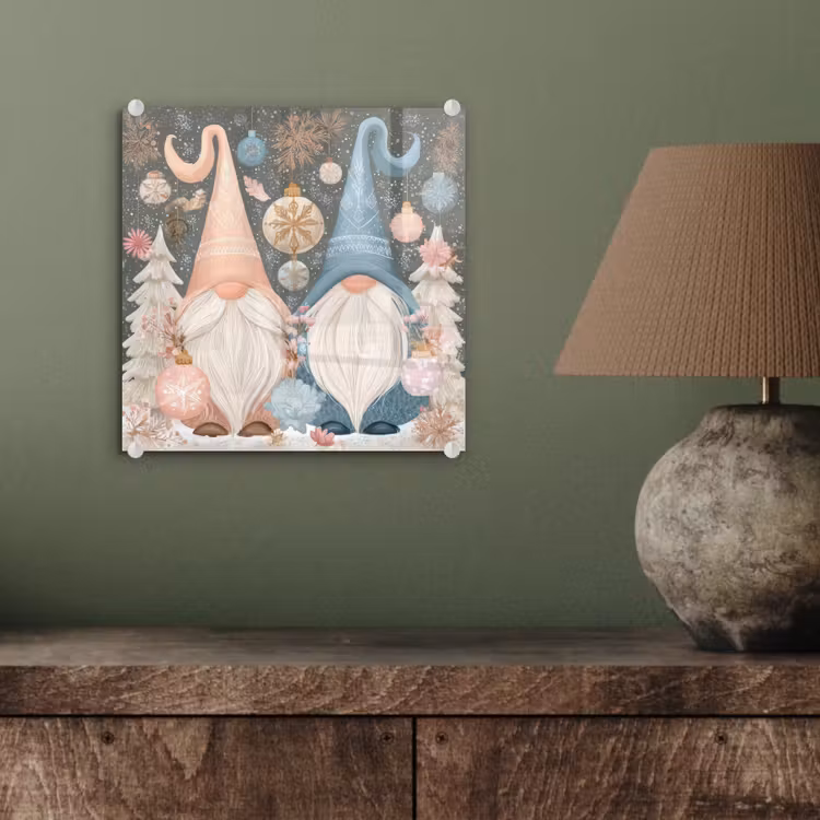 Glas schilderij - Kerst - Gnomen - Pastel — 4
