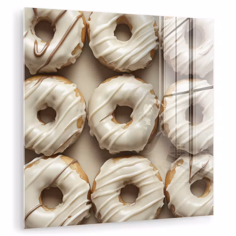 Glas schilderij - Donuts - Chocolade - Wit - Beige — 1