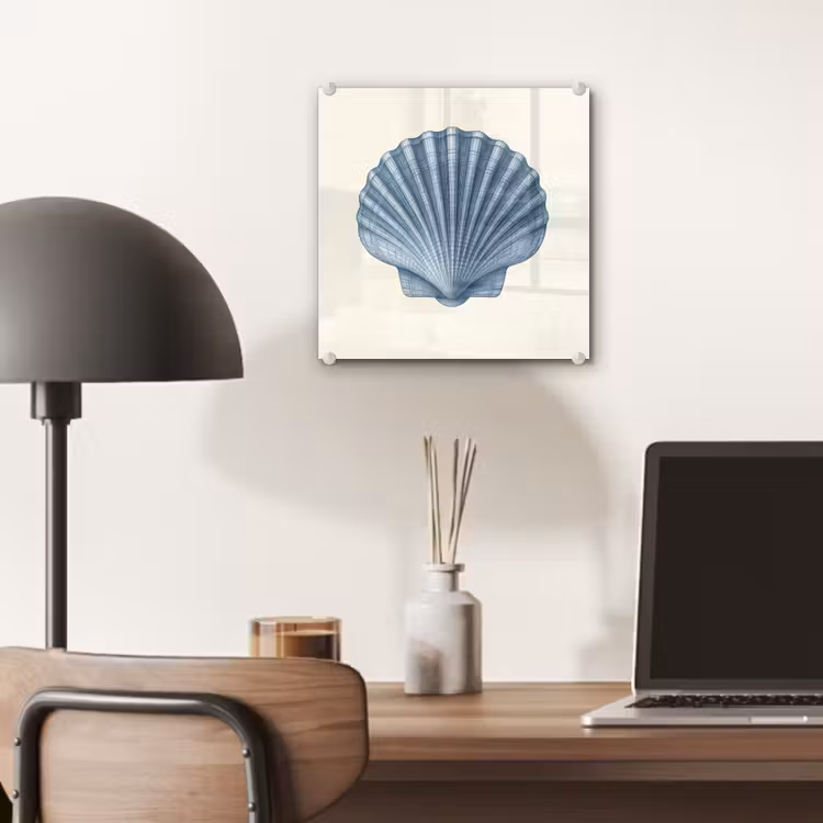 Glas schilderij - Ribbels - Blauw - Schelp — 7