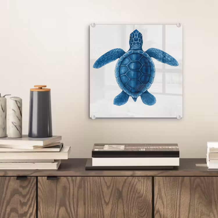 Glas schilderij - Schildpad - Blauw - Schild — 2