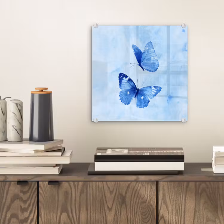 Glas schilderij - Vlinders - Sierlijk - Blauw — 2