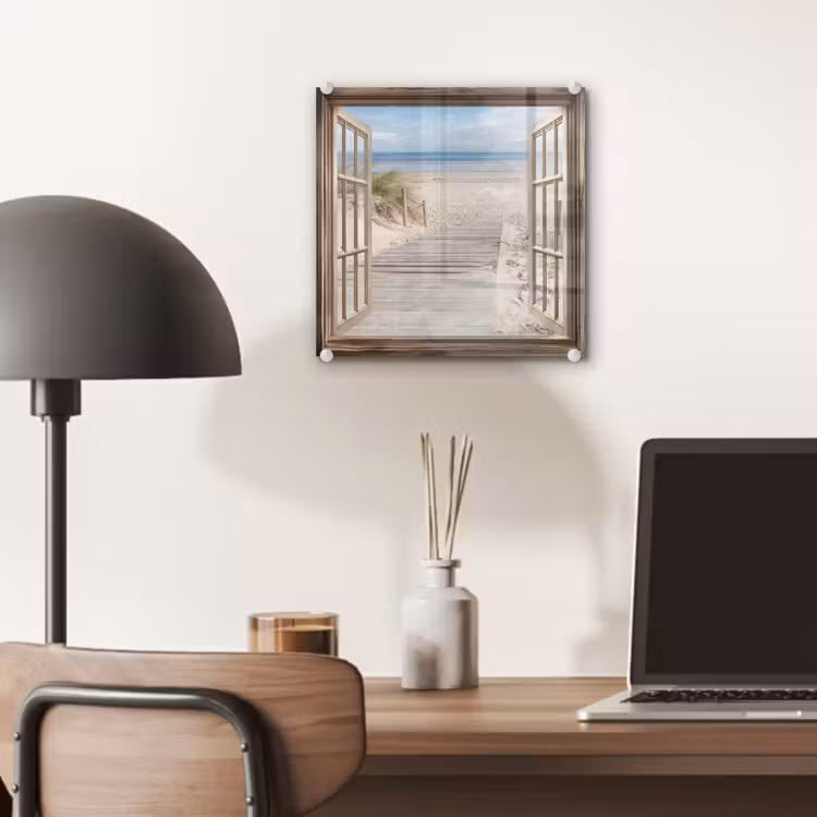 Glas schilderij - Doorkijk - Strand - Duinen - Pad - Landschap — 7