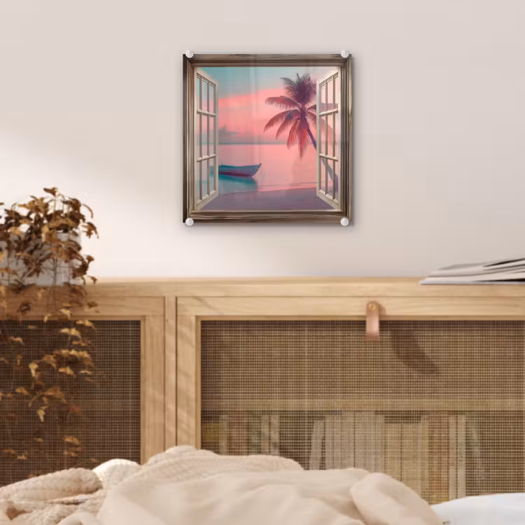Glas schilderij - Doorkijk - Strand - Palmboom - Tropisch — 5