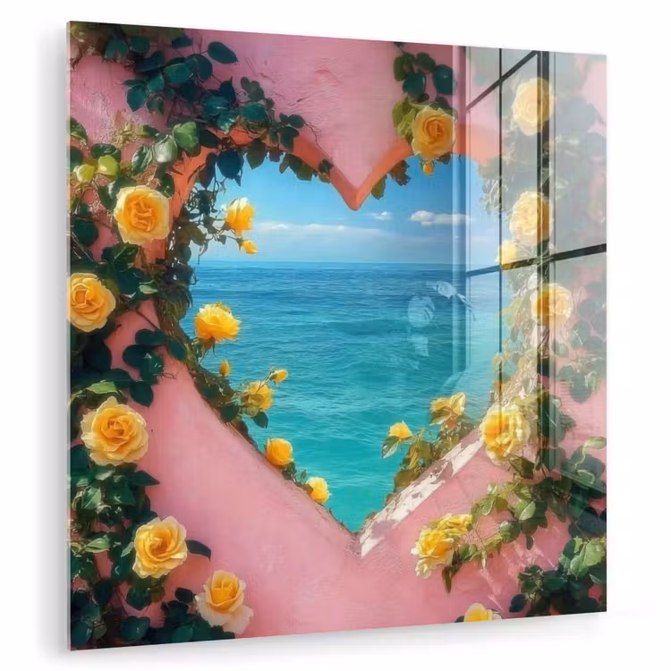 Glas schilderij - Hart - Zee - Muur — 1
