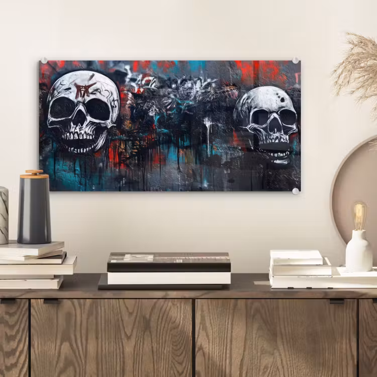 Glas schilderij - Schedels - Graffiti - Abstract — 2