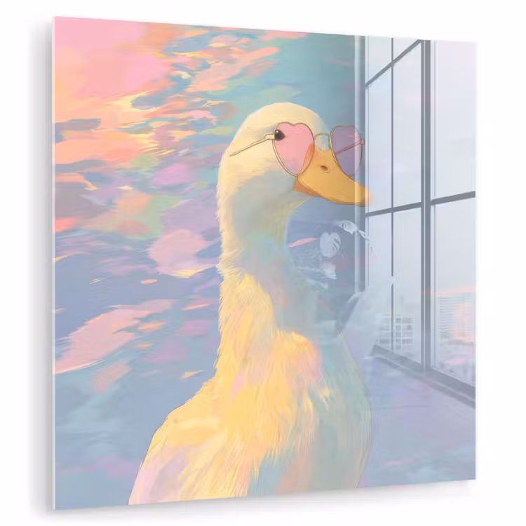 Glas schilderij - Eend - Zonnebril - Water — 1